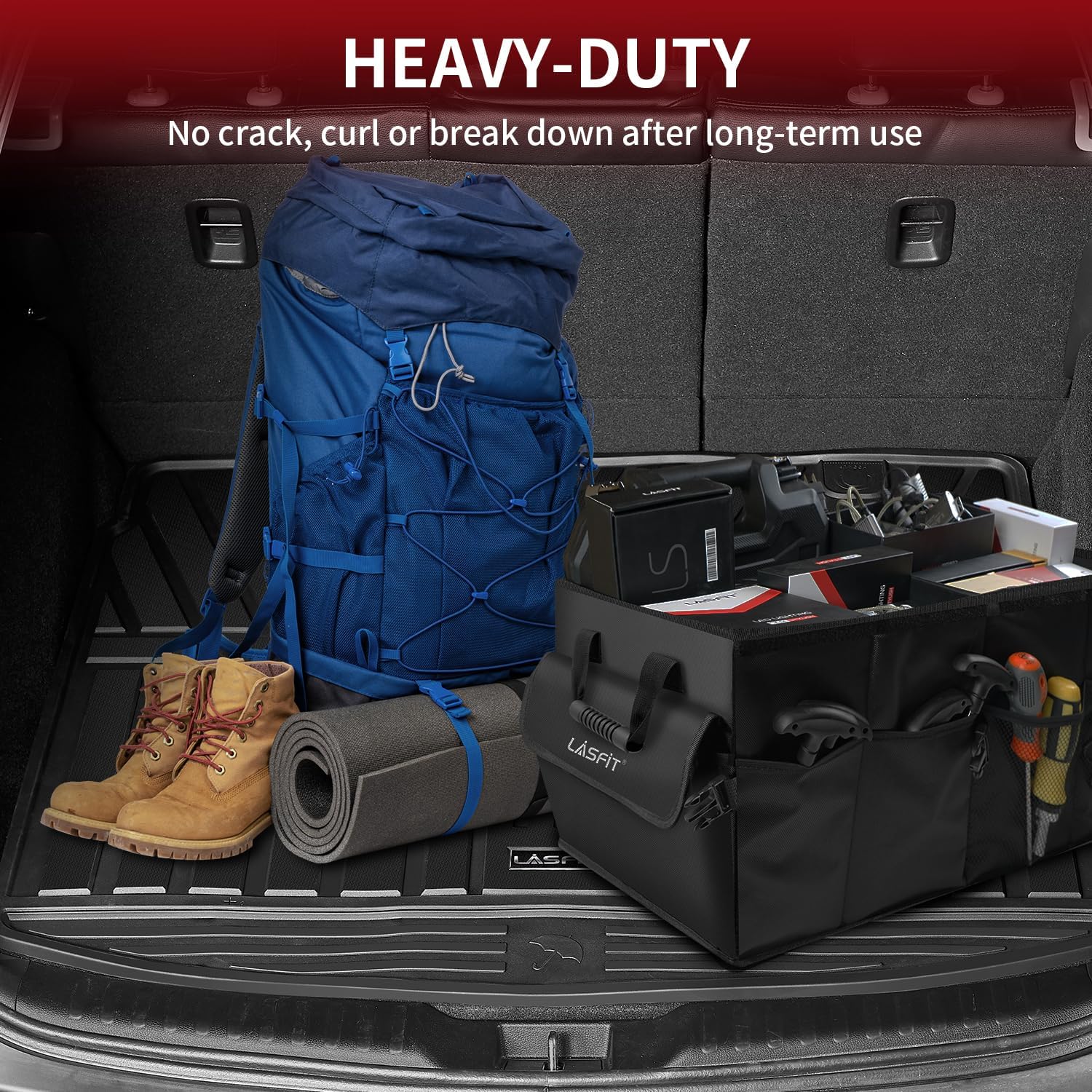 LASFIT Floor Mats and Cargo Liner for Honda CR-V 2026 2025 2024 2023 (Gasoline & Hybrid & e:FCEV), All Weather TPE Car Trunk Mat (Upper Position), 1st & 2nd Row & Trunk Liner Full Set Black - Image 9