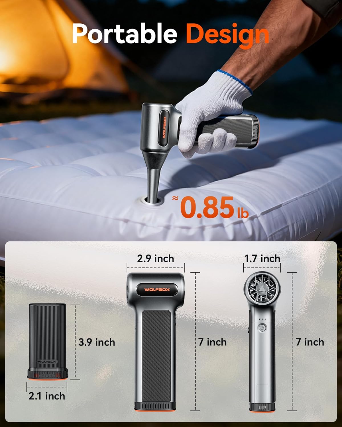 WOLFBOX MF200 Compressed Air Duster with Removable Battery & 4 Nozzles, Cordless 3-Speed Adjustable Mini Blower for Computer Keyboard, Car Cleaning, Home, and Outdoor Use - Image 8