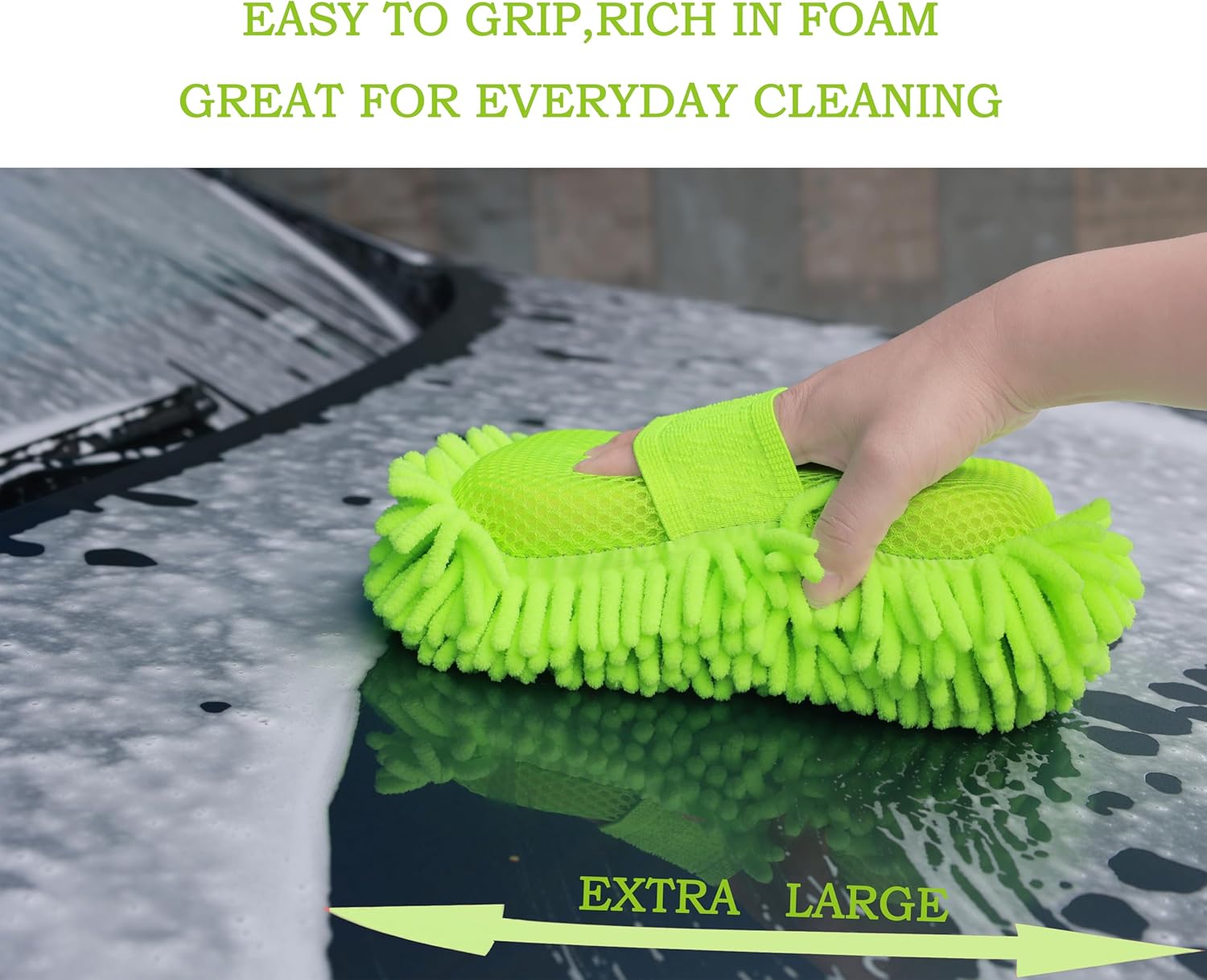 Microfiber Car Wash Sponge-Non-Scratch Wash Mitt-Two Sided Chenille Microfiber Washing Sponge-Mitt for Cars, Trucks, SUVs, Boats(2 Pack Green) - Image 3