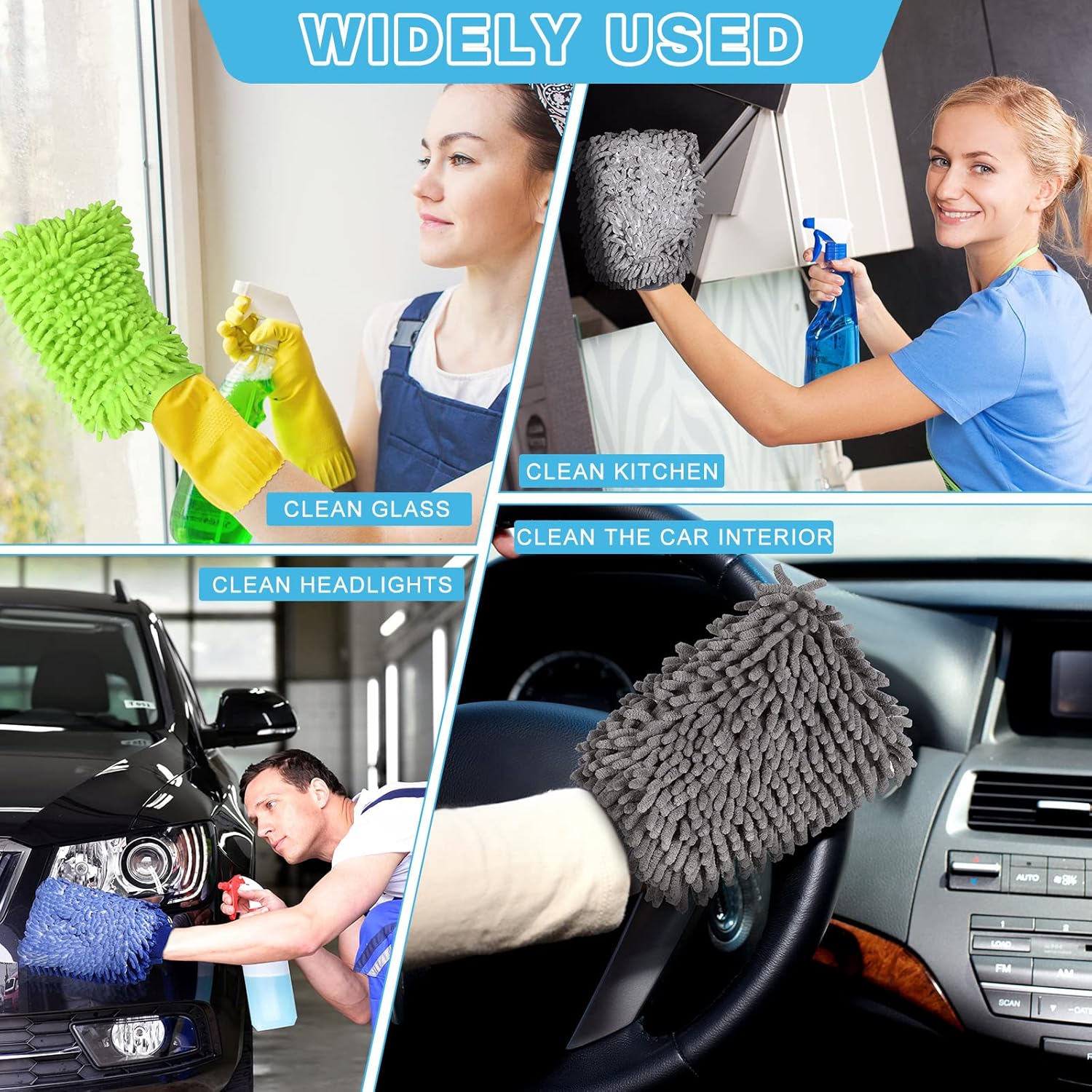 Riakrum 12 Pcs Car Wash Mitts - Chenille Microfiber Mitts Scratch Free Ultra Absorbent Wash Sponge Cloths for Cars, Trucks and Boats - Regular Size, 7.5'' x 10.2'' - Image 7