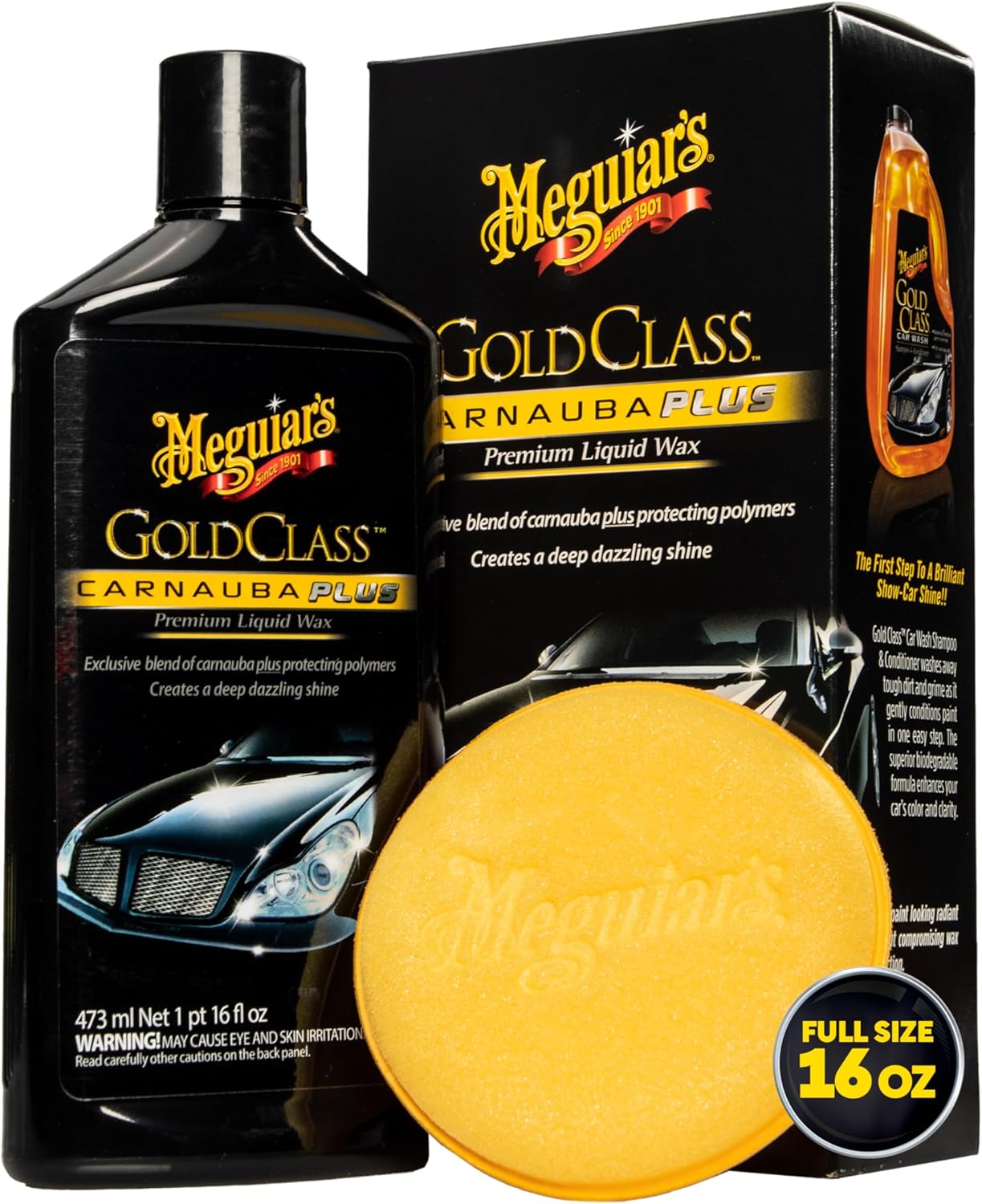 Meguiar's Gold Class Carnauba Plus Premium Liquid Wax Kit, Car Detailing Kit with a Pure Carnauba Wax Blend and a Foam Applicator Pad for Keeping Glossy Paint Protected Like a Pro, 16 Oz Bottle - Image 2