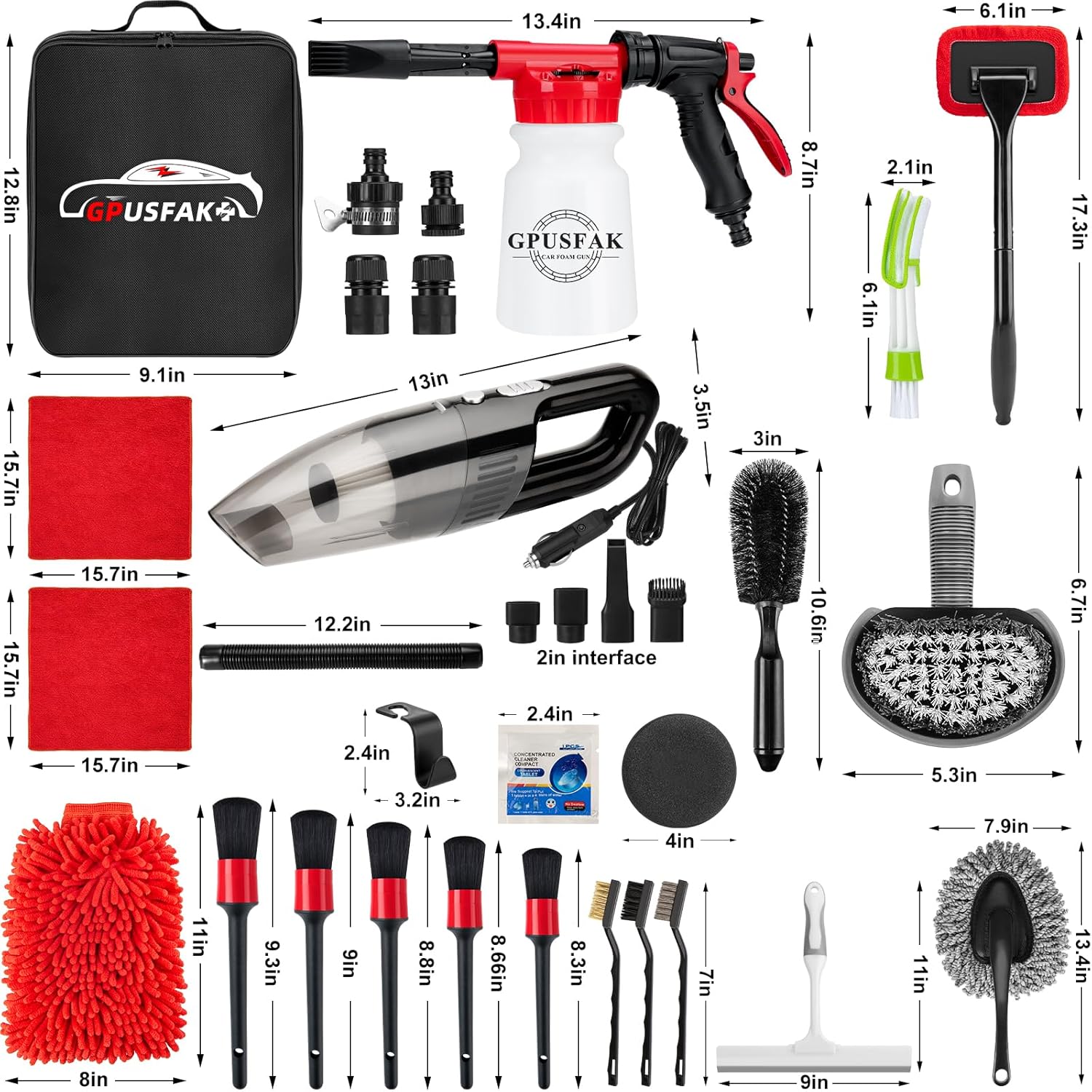42Pcs Car Wash Cleaning Kit with Foam Gun Sprayer Detailing Brushes Car Vacuum Windshield Cleaning Tool Tire Brush Towels Complete Interior Exterior Detailing Set for Car - Image 8