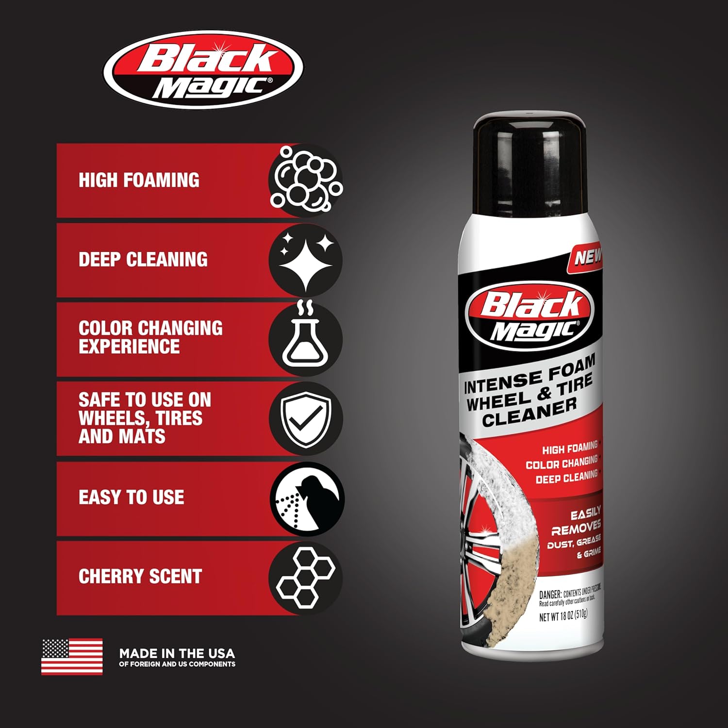 Black Magic 120253 Intense Foam Wheel & Tire Cleaner w/High Foaming Deep Clean Formula to Remove Dirt, Grime & Brake Dust - Cherry Scent - Image 3