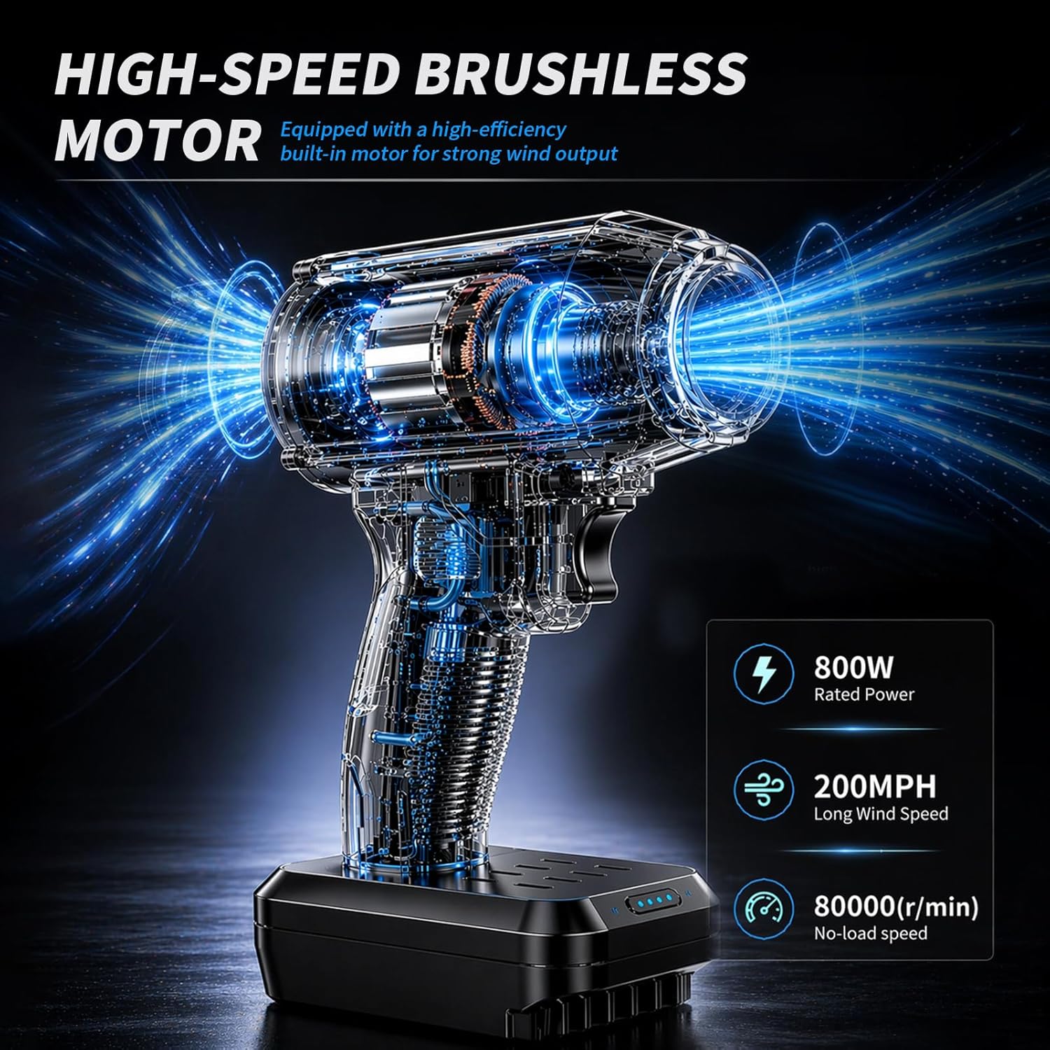 Turbo Blower 2.0 Cordless as Seen on TV Car Air Dryer Gas for Drying Strongest Mini Leaf Blowers Power Tool Only Battery Powered by Portable Hand Held Small Electric Snow - Image 6