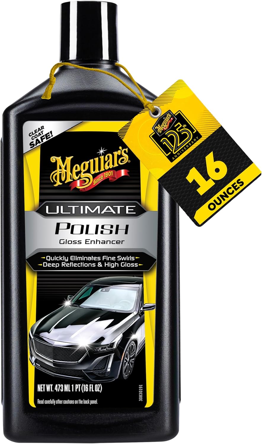 Meguiar’s Ultimate Polish – High-Gloss Polish for a Show Car Shine – Permanently Removes Light Swirls to Produce a Deep, Wet Reflection with a High Gloss Shine - Easy to Use, 16 Oz