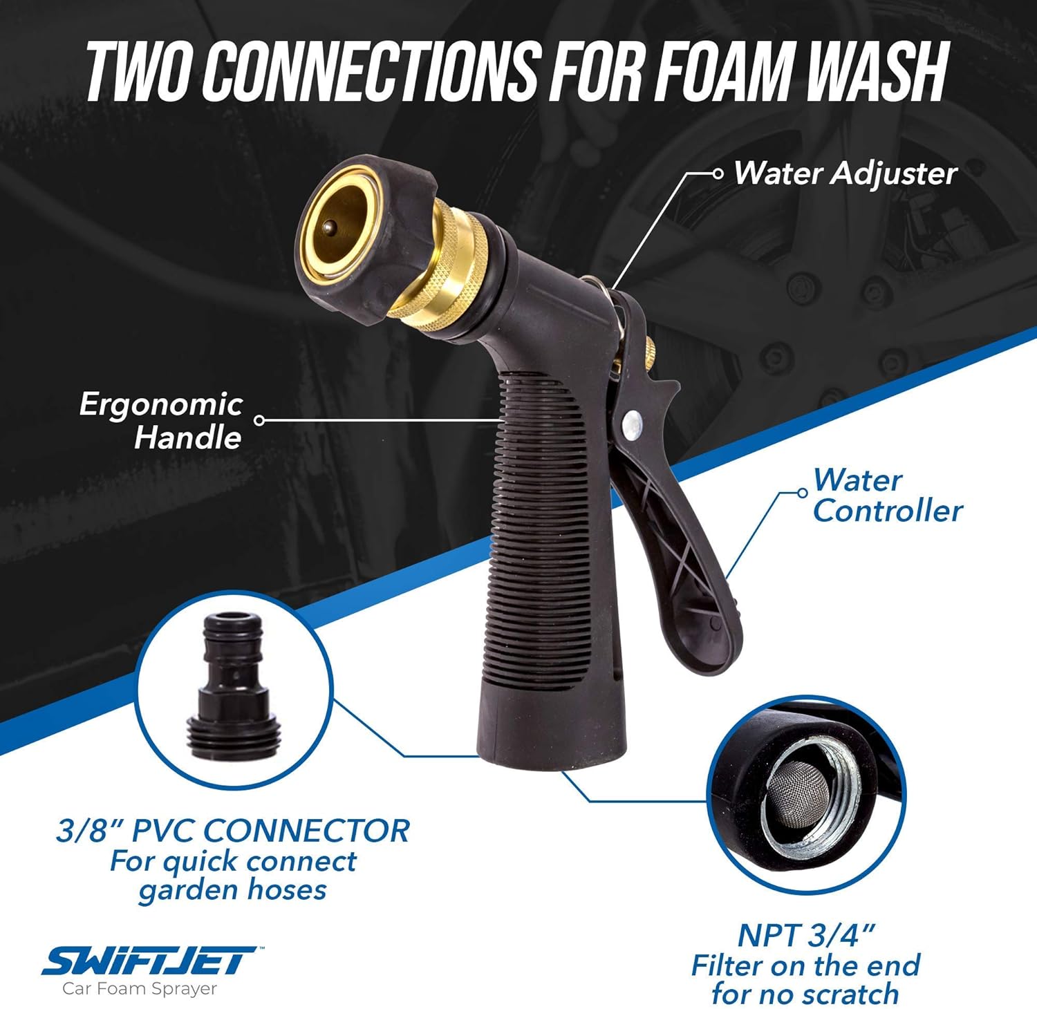 SwiftJet Car Wash Foam Gun + Microfiber Wash Mitt - Foam Cannon Works with Any Soap - Garden Hose Car Foam Sprayer - Car Wash Kit - Car Accessories Foam Blaster (Orange Foam Gun with Mitt) - Image 6