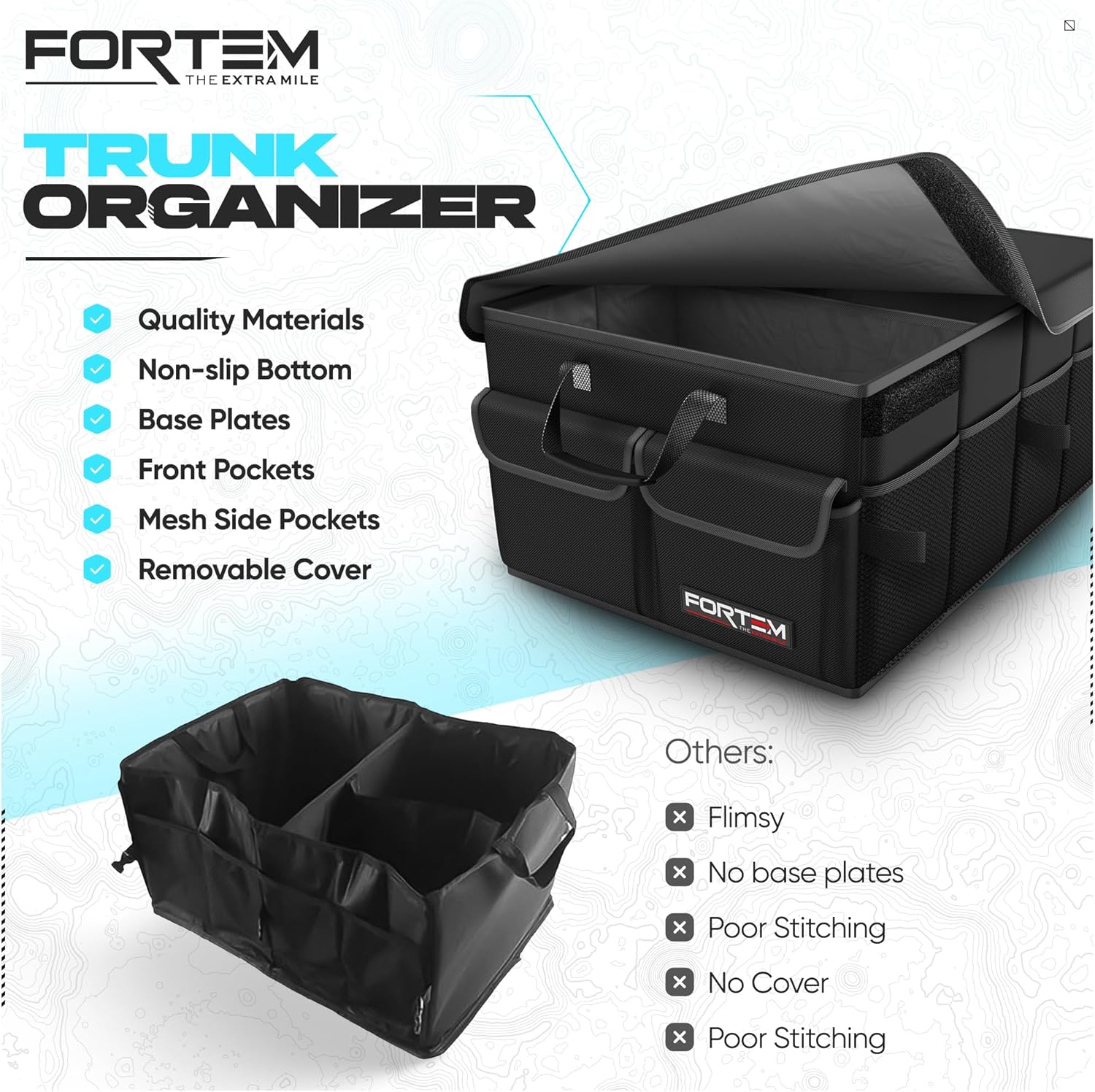 FORTEM Trunk Organizer For SUV Car Trunk Organizer, Foldable Storage, Car Accessories for Women Men, Collapsible Bag, Perfect Christmas Gifts, 600D Oxford, Non Slip Bottom, Straps, Soft Cover (45L) - Image 7