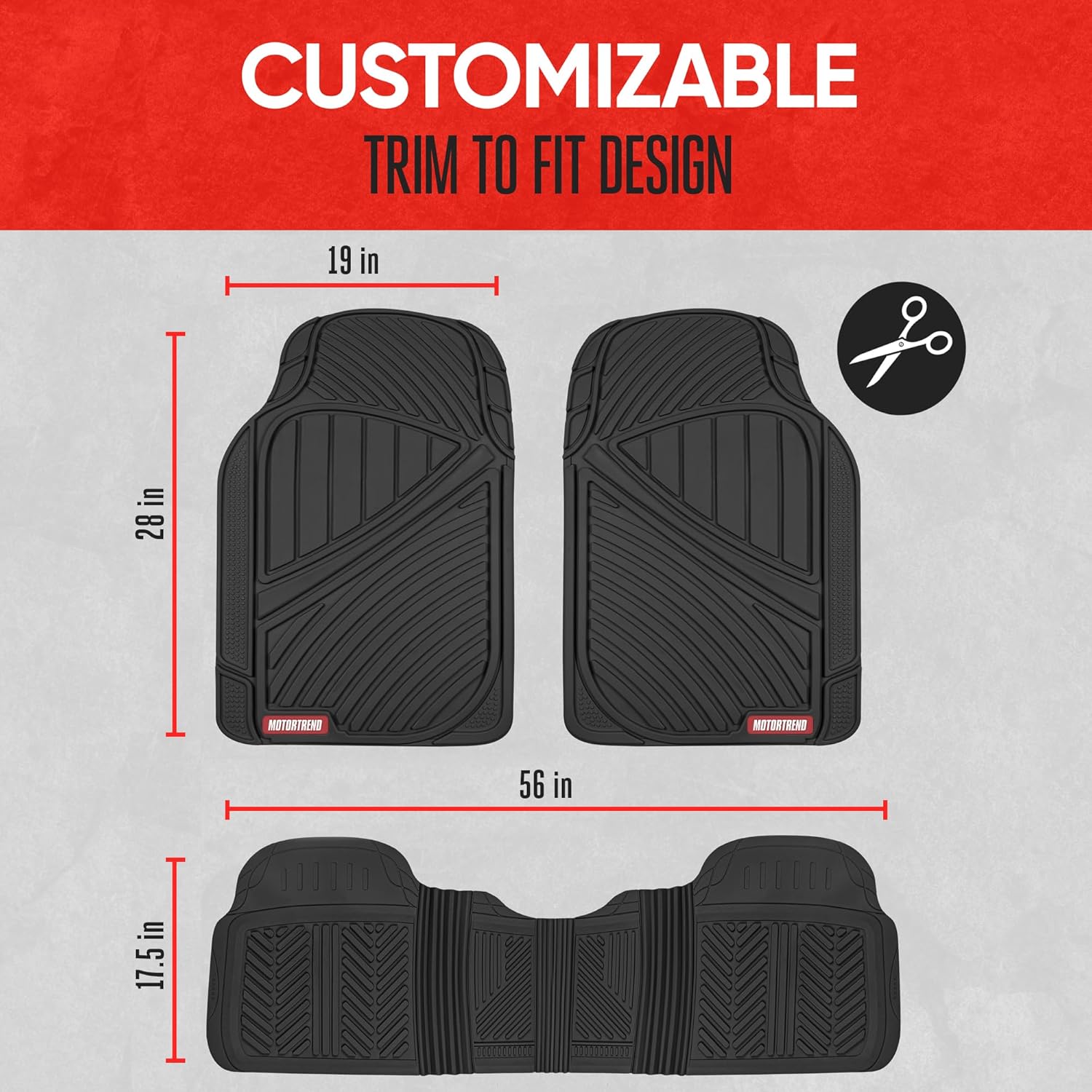 Motor Trend FlexTough Performance All Weather Rubber Car Floor Mats - 3 Piece Floor Mats Automotive Liners for Cars Truck SUV, Heavy-Duty Waterproof (Black) - Image 4