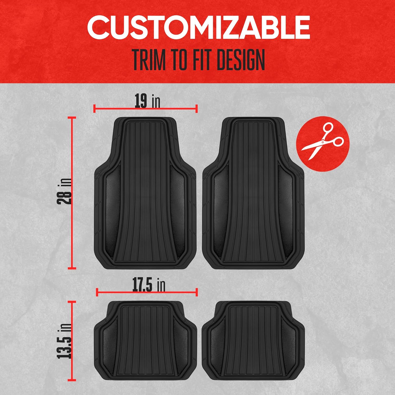 Motor Trend Rubber Car Floor Mats - Durable, All Weather Protection with Non-Slip Backing, Two Tone Accent - For Front and Rear, Black & Gloss Black - Image 5