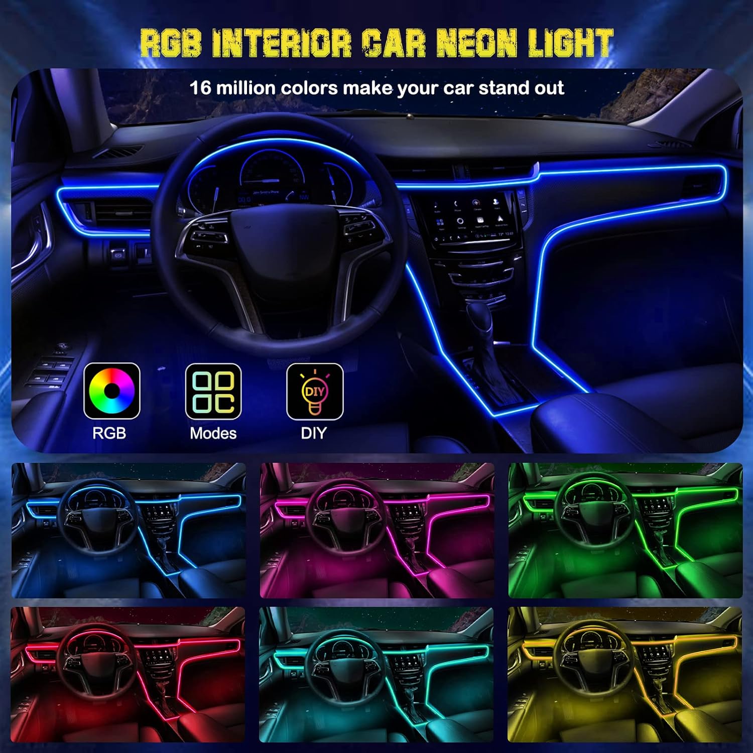 Jushope Interior Car LED Strip Lights, RGB USB Car Ambient Lighting with Wireless APP & Remote Control, Car Accessories Fiber Optifc Lights Sync to Music (2 LED/157 inches) - Image 4