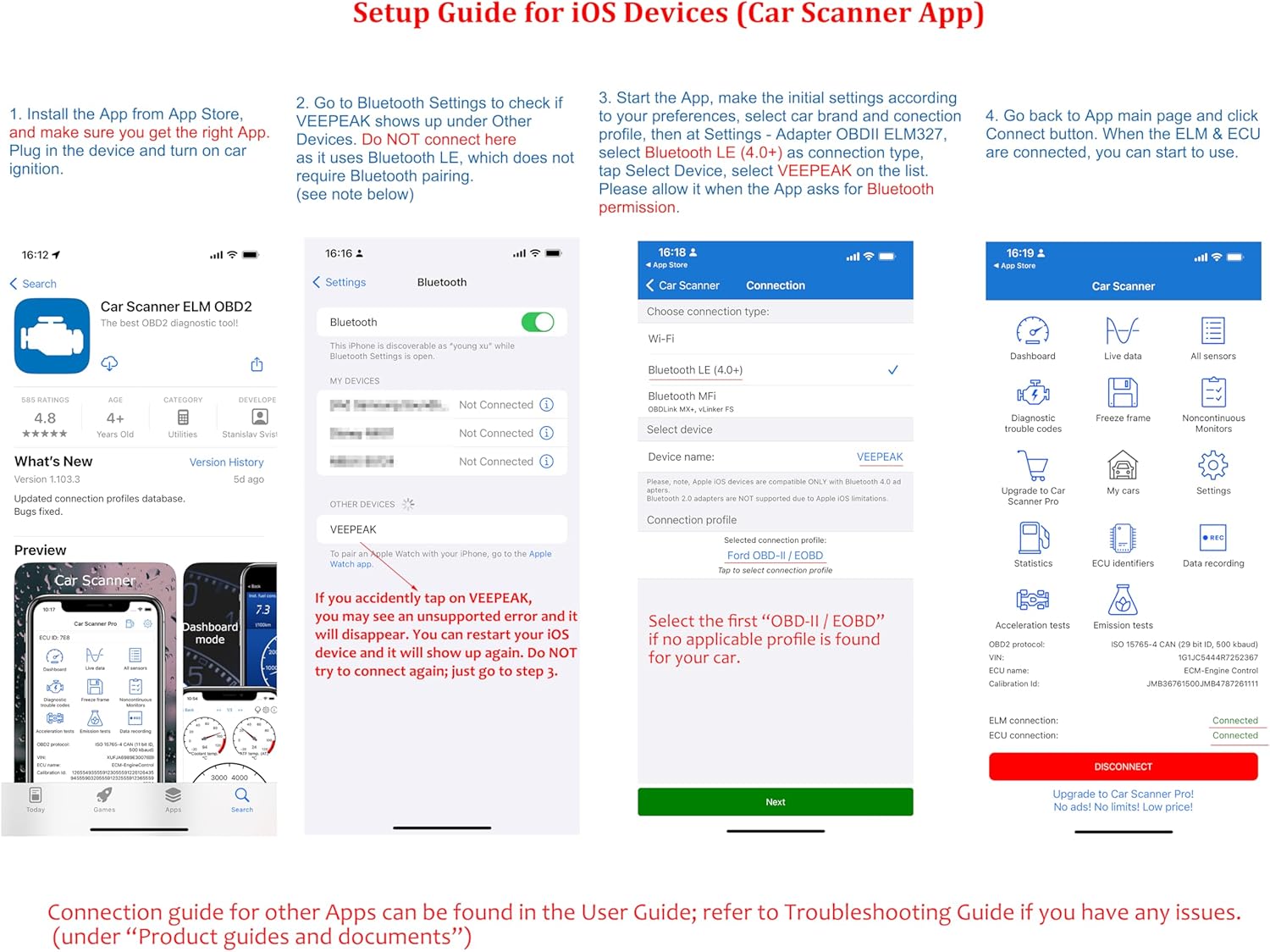 Veepeak OBDCheck BLE Bluetooth OBD II Scanner for iOS & Android, Car Wireless Check Engine Light Code Reader Diagnostic Tool - Image 6