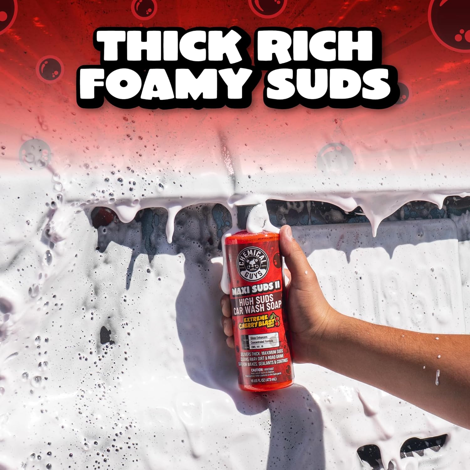 Chemical Guys Maxi Suds II Foaming Car Wash Soap – High Foam Car Wash Soap, Cherry Scent Shampoo and Gloss Booster for Foam Cannons, Guns or Buckets – Gentle, Safe for Trucks, SUVs, and RVs, 64 oz - Image 2