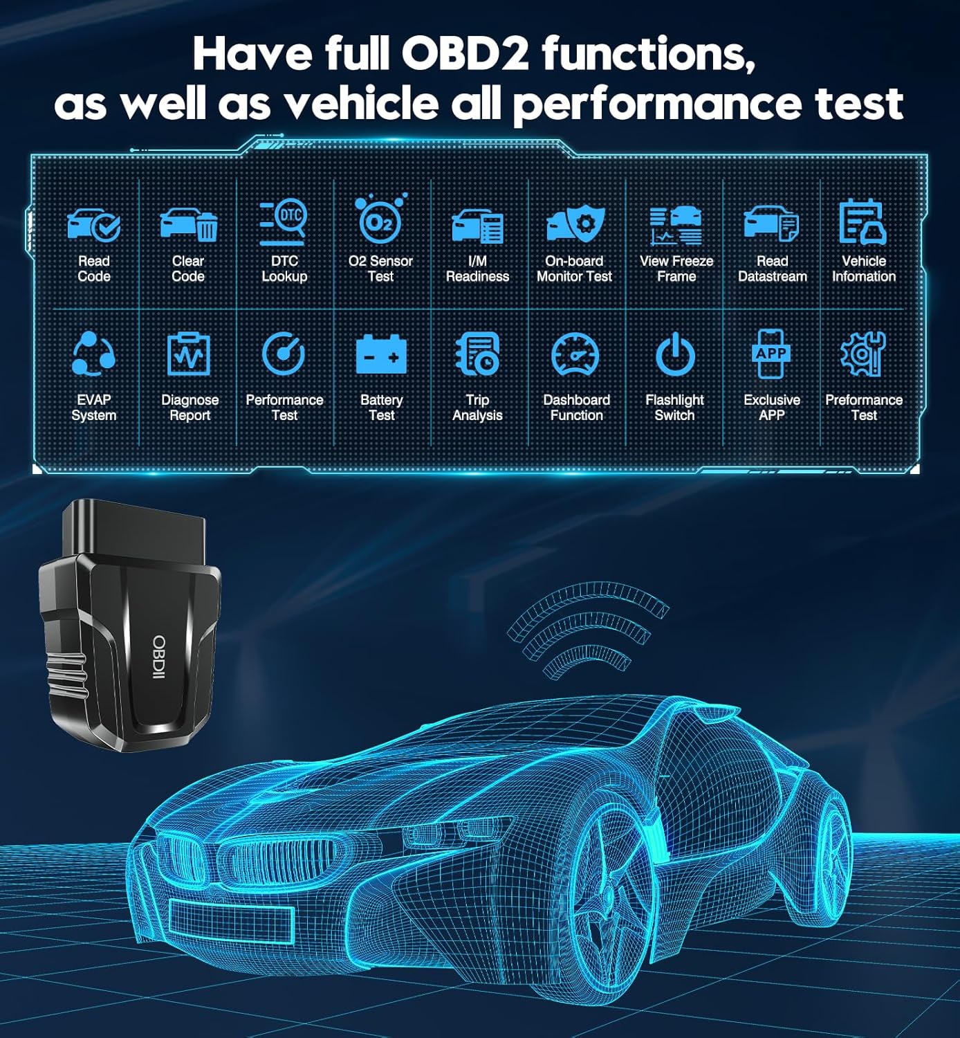OBD2 Scanner Reader Bluetooth Wireless Auto Diagnostic Scan Tool for iOS & Android for Performance Test Bluetooth 5.4 Car Check Engine Car Code Reader, Clear Error Code Live Data Reset Exclusive APP - Image 3