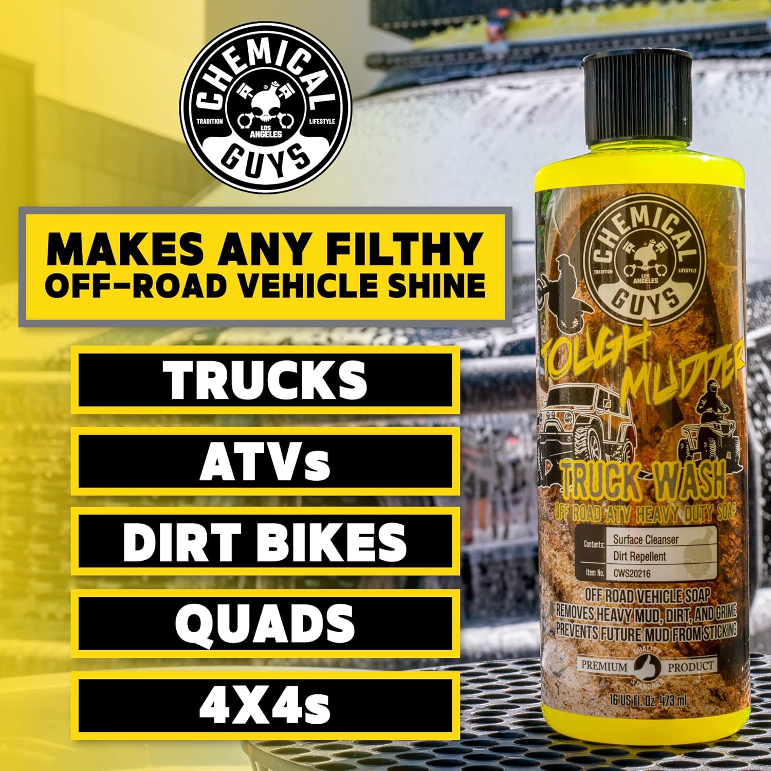 Chemical Guys Tough Mudder Foaming Heavy Duty Car Wash Soap - Soap for Foam Cannons, Foam Guns, or Buckets - Safe for Trucks, ATVs, RVs, and Off-Road Vehicles - 128 oz Lemon Scent - Image 5