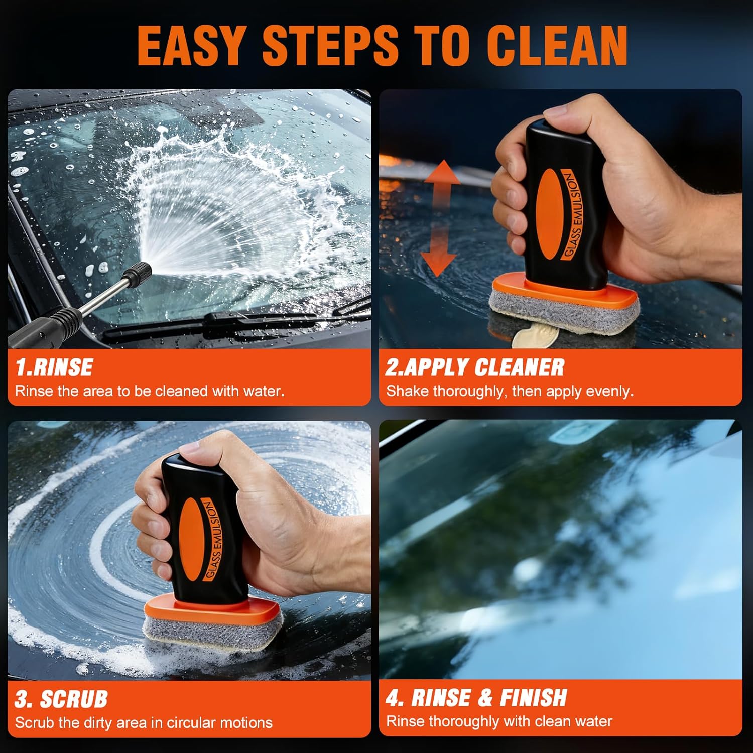 Glass Emulsion Cleaner & Glass Oil Film Remover for Cars – Roll-On Glass Guard with Brush, Removes Oil, Grease & Fog, Anti-Fog Windshield Cleaner for Clear Driving Visibility (Orange) - Image 6