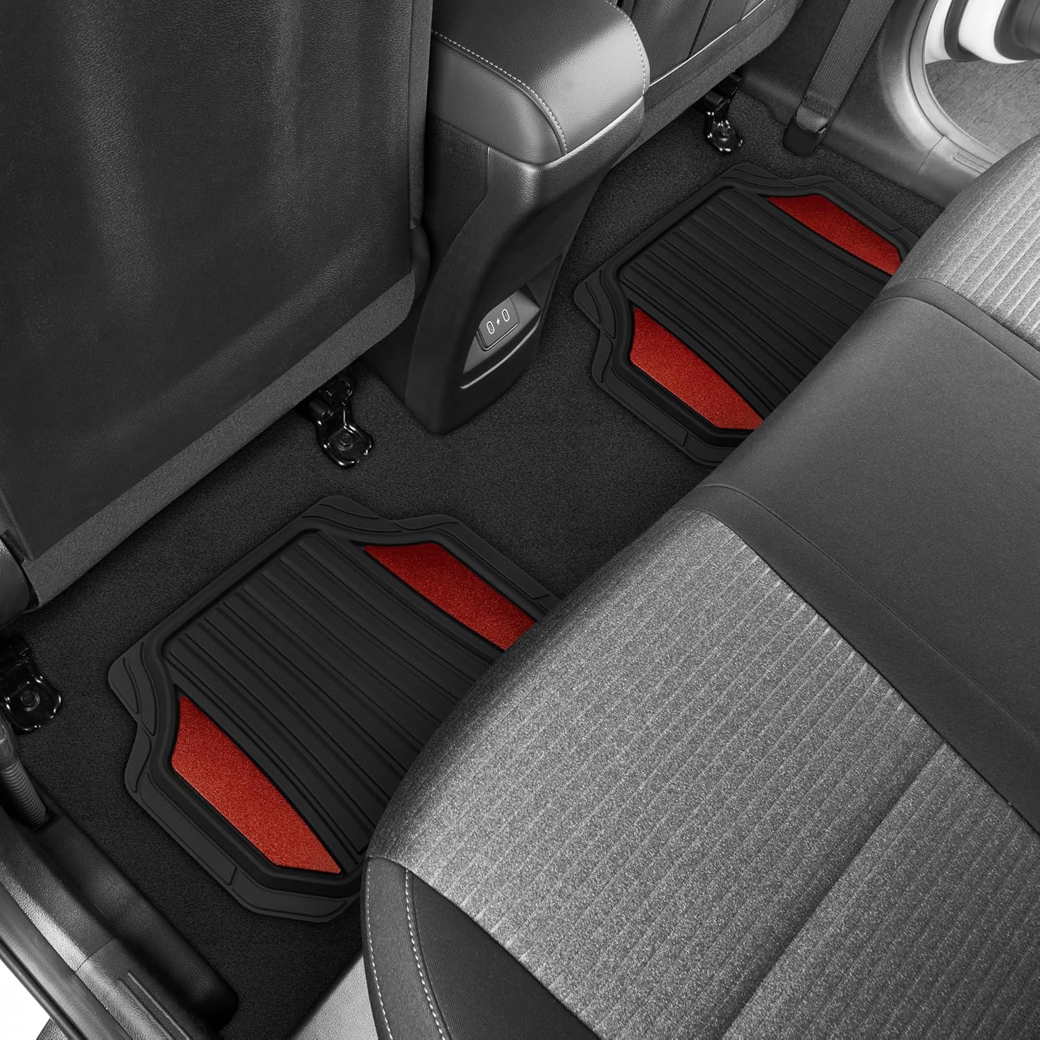 Motor Trend ChromeTech Car Floor Mats Full Set - Durable Rubber Floor Mats for Cars with Two Tone Accent, All Weather Interior Protection for Front and Rear with Non-Slip Backing, Red Chrome - Image 7