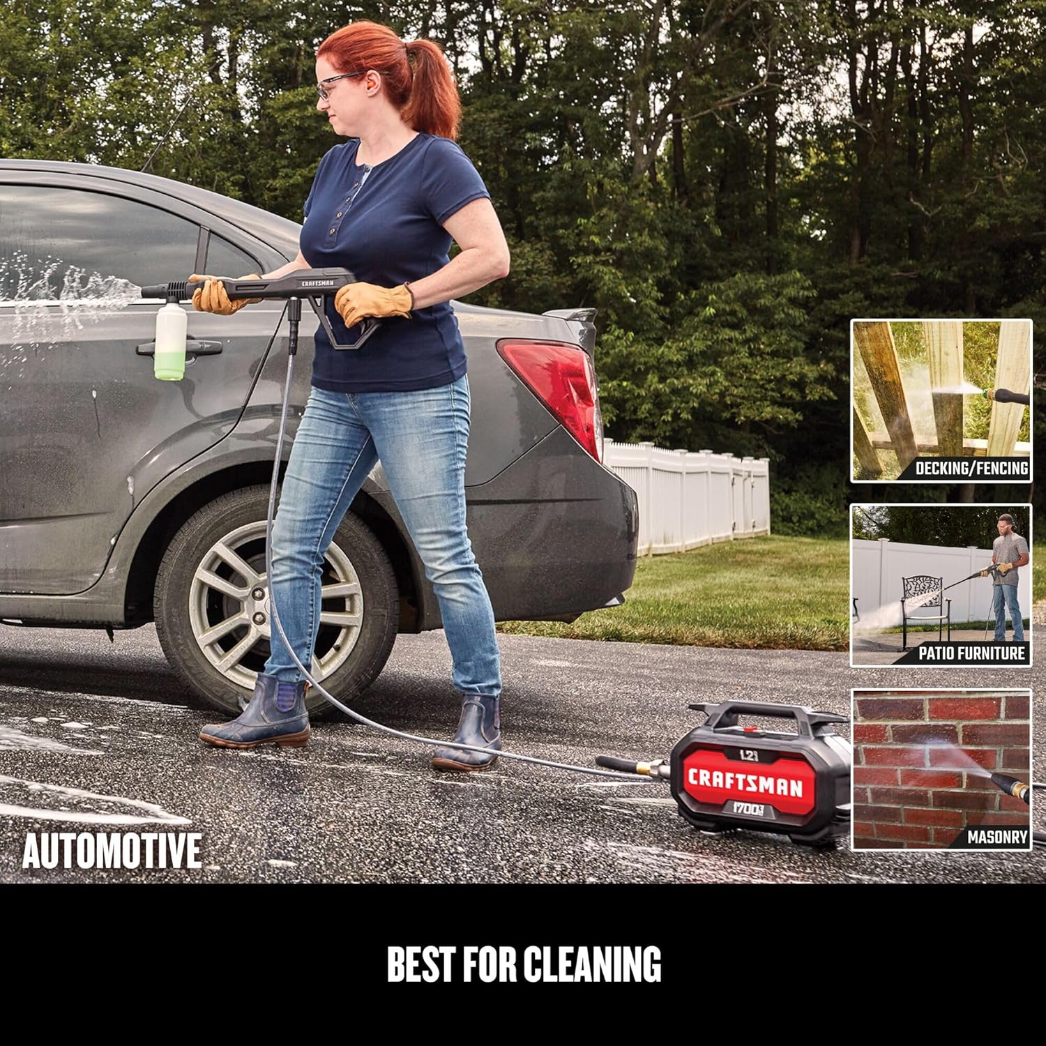 CRAFTSMAN Electric Pressure Washer, Cold Water, Lightweight Corded Power Washer for Cars, Driveways, Patio and Garage, Powerful 1700-PSI, 1.2-GPM, Compact, Easy to Use (CMEPW1700) - Image 6