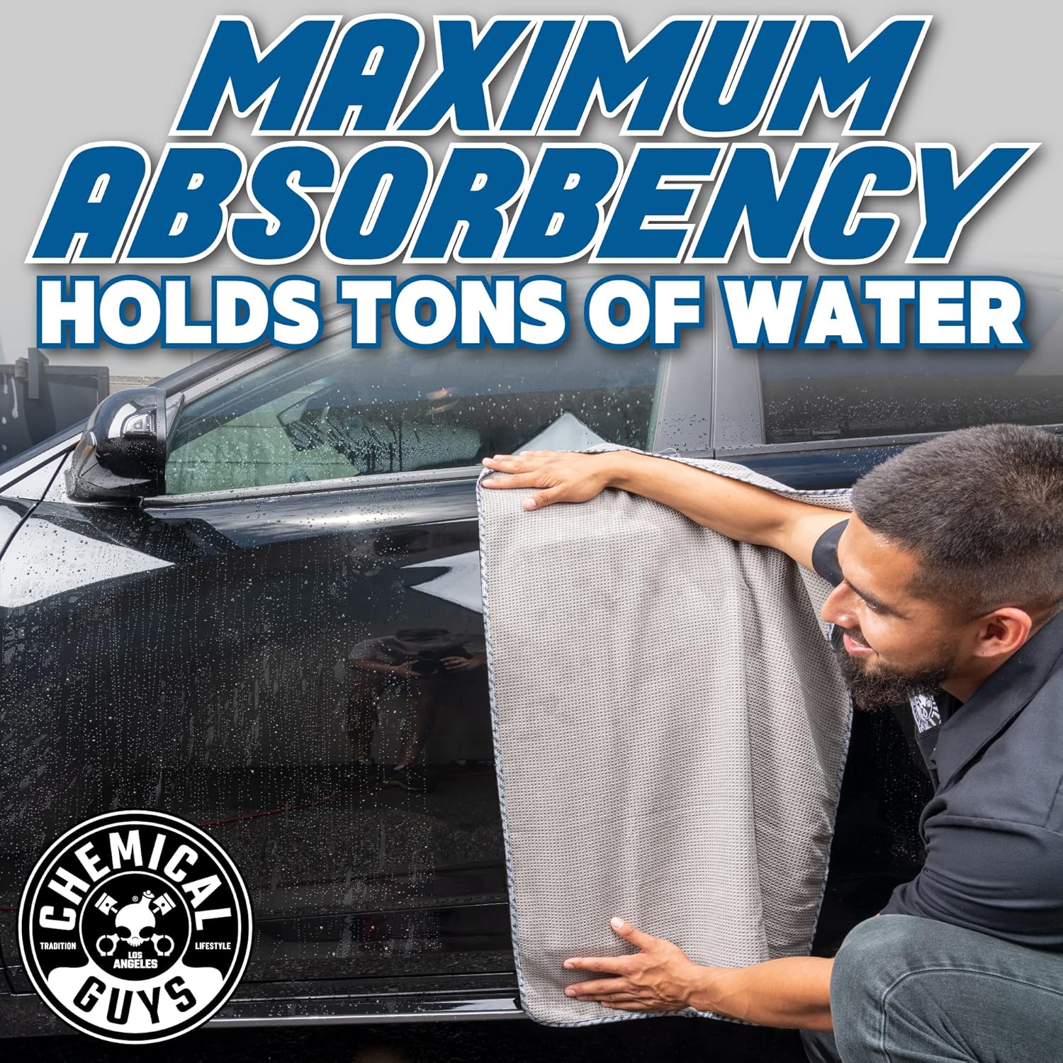 Chemical Guys Waffle Weave Gray Matter Microfiber Drying Towel - 25" x 36", Premium Blend Microfiber Towel with Soft-Banded Edging for Scratch-Free Car Drying, Ultra Absorbent - Image 8