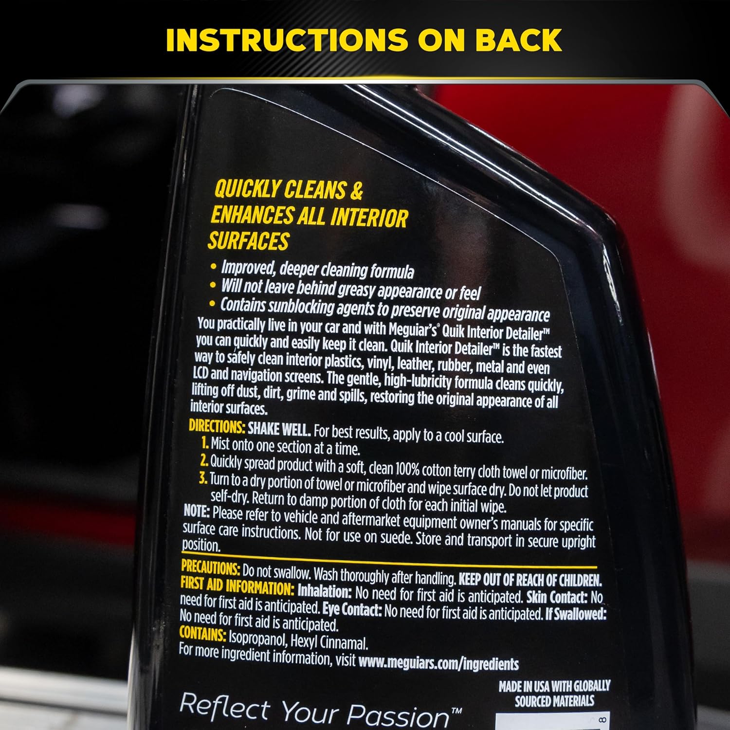 Meguiar's Quik Interior Detailer Cleaner, Quick Detailer Spray Cleans And Refresh Car Interiors, Use On Plastics, Leather & Rubber, Dashboards, Trim In Cars, Trucks & Suvs - 24 Oz Spray Bottle - Image 9