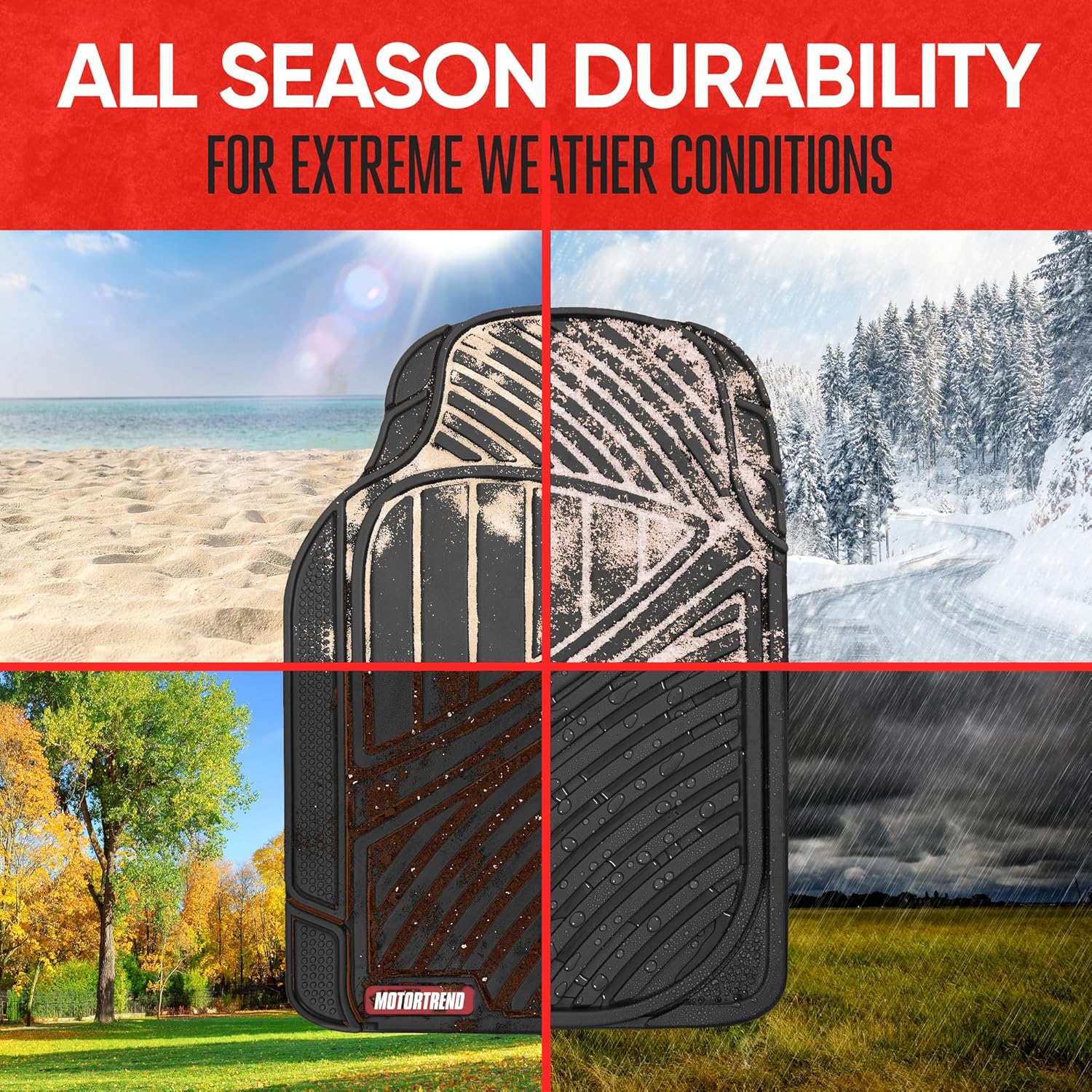 Motor Trend FlexTough Performance All Weather Rubber Car Floor Mats - 3 Piece Floor Mats Automotive Liners for Cars Truck SUV, Heavy-Duty Waterproof (Black) - Image 3