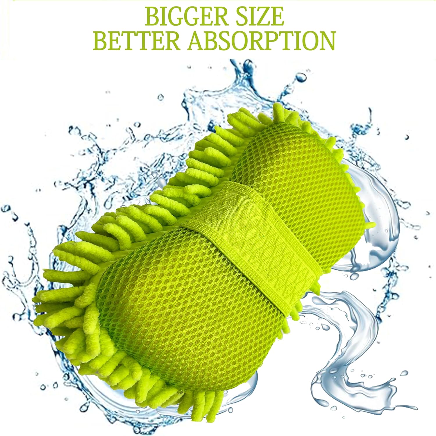 Microfiber Car Wash Sponge-Non-Scratch Wash Mitt-Two Sided Chenille Microfiber Washing Sponge-Mitt for Cars, Trucks, SUVs, Boats(2 Pack Green) - Image 5