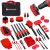 32Pcs Red Car Detailing Kit – Brush Set & Cleaning Kit with Drill Brush, Polishing/Waxing Pads, Interior/Exterior Tools for Wheels & Windshield – Portable Handbag